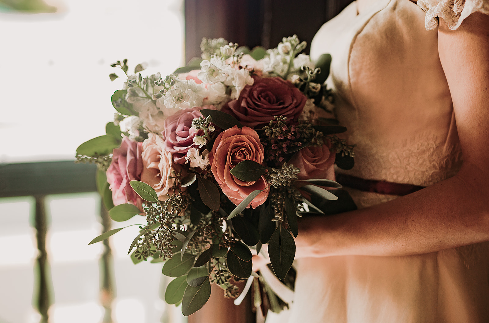 Burgundy & Pink Wedding Bouquet - Vintage